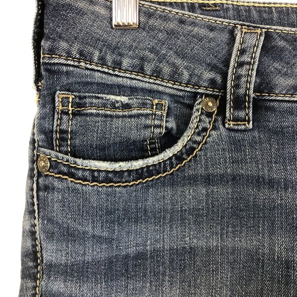 Silver Jeans Co. Elyse Capri W30/L22.5 Mid-Rise Slim Fit Distressed Blue Jeans - Picture 5 of 12